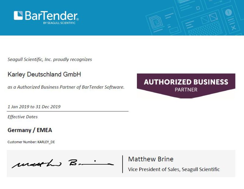 Karley ist Seagull Scientific - BarTender Authorized Business Partner