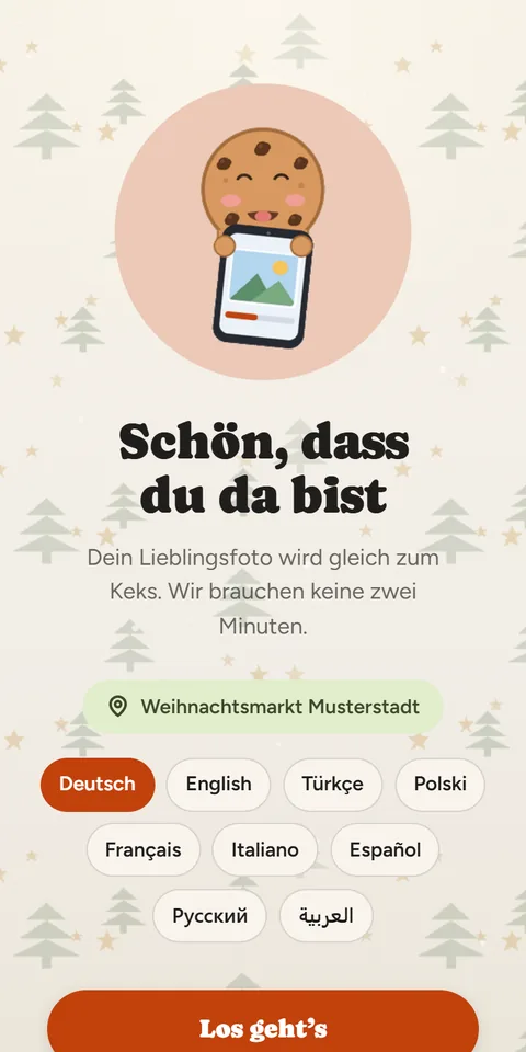 canprintweb-Kiosk: Startseite mit Begrüßung und Sprachauswahl in neun Sprachen