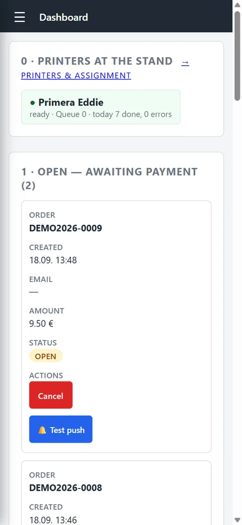 canprintweb dashboard on a phone