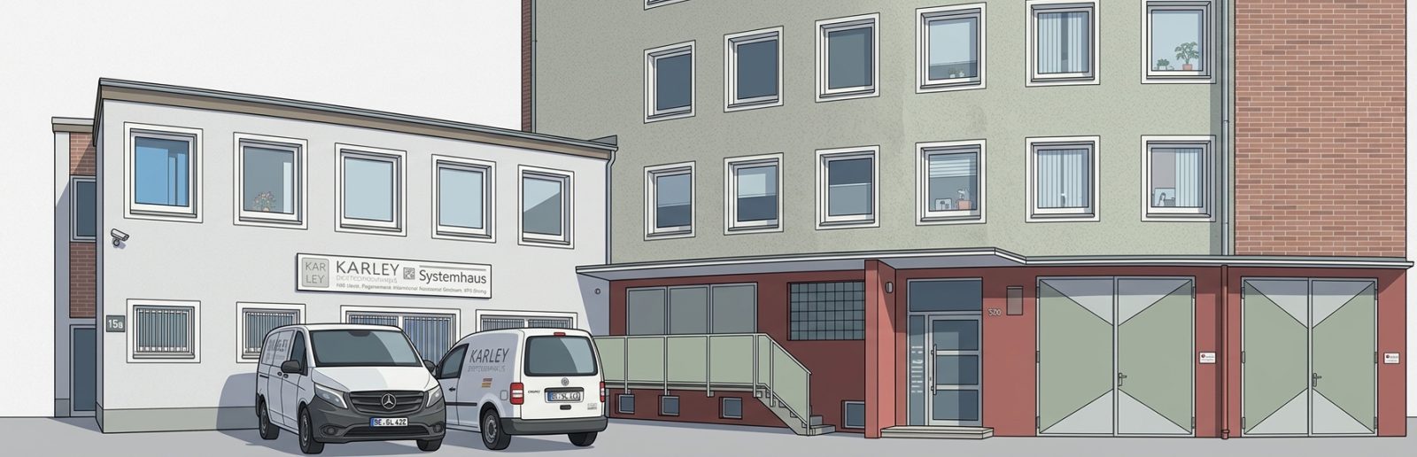 Firmengebäude der Karley Deutschland GmbH mit Servicefahrzeugen